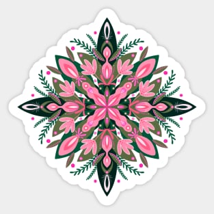 Vibrant pink and green floral mandala Sticker